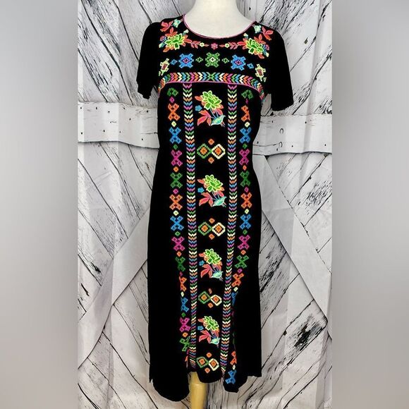 Shoreline Black Embroidered Floral Dress S - Picture 1 of 8